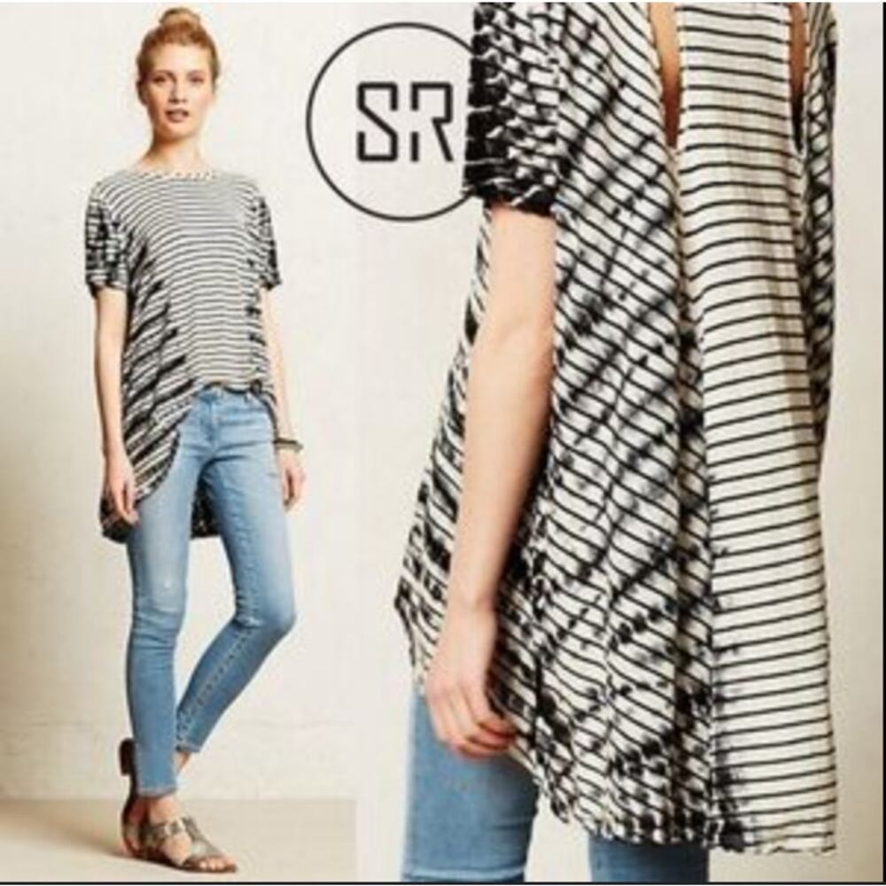 ANTHROPOLOGIE SLOANE ROUGE Stripes Tie-Dye Tunic Linen Blend - Size M